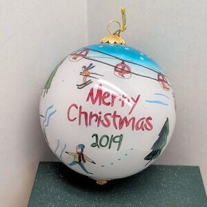 Pier 1 Li Bien Merry Christmas Ornament Hand Painted Skiing Winter Scene 2019